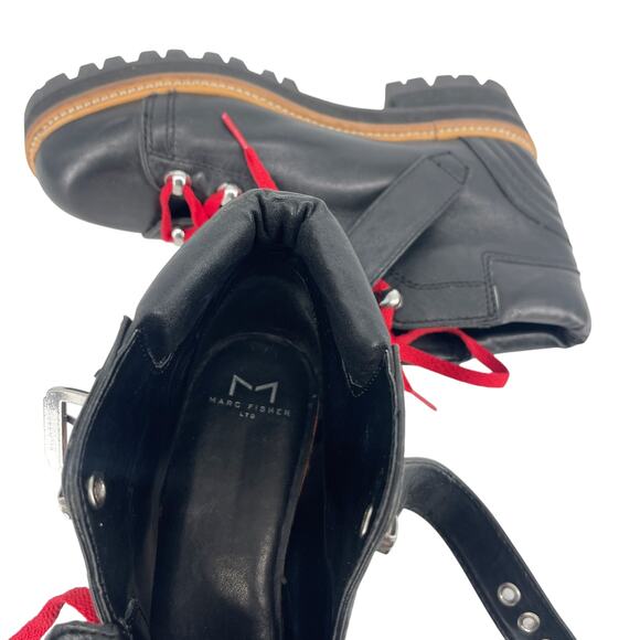 Marc Fisher Indre Hiker Boot with Red Laces Moto Lug Sole Winter Fit - Picture 9 of 13